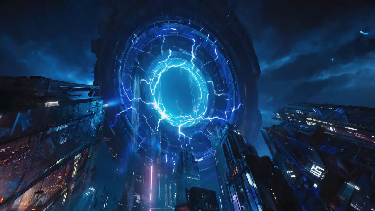 Futuristic Cityscape with Energy Portal