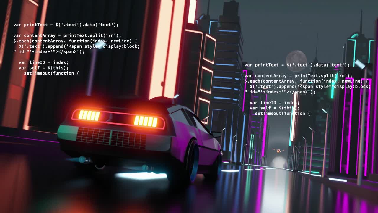 Animation of digital interface with data processing over car driving