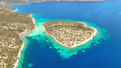 drone flight over the beautiful coastline of samos island, greece