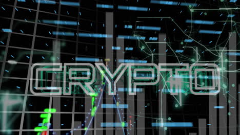 animación de la criptomoneda con múltiples gráficos y números cambiantes sobre fondo negro