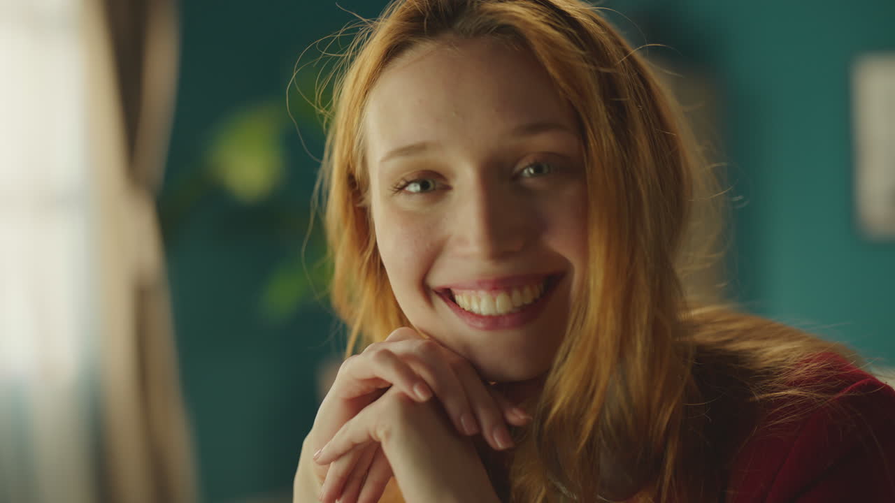 Portrait of smiling woman look at camera