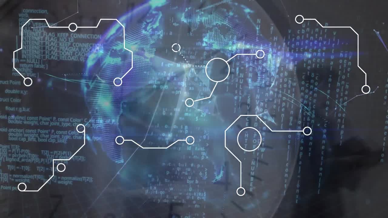 animación del procesamiento de datos sobre personas que caminan