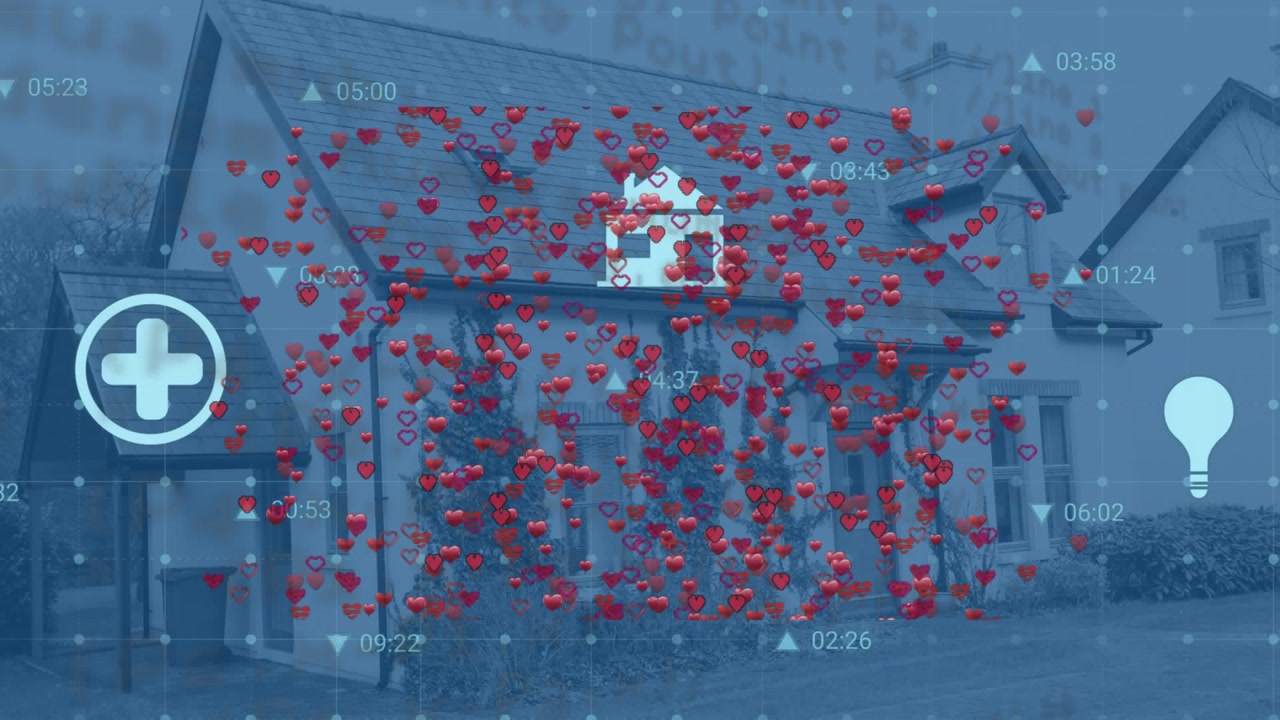 Conceptual Animation of a House with Digital Data and Lifestyle Icons