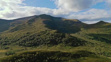 aerial over the rugged hills near lauvstad in the volda municipality, norway