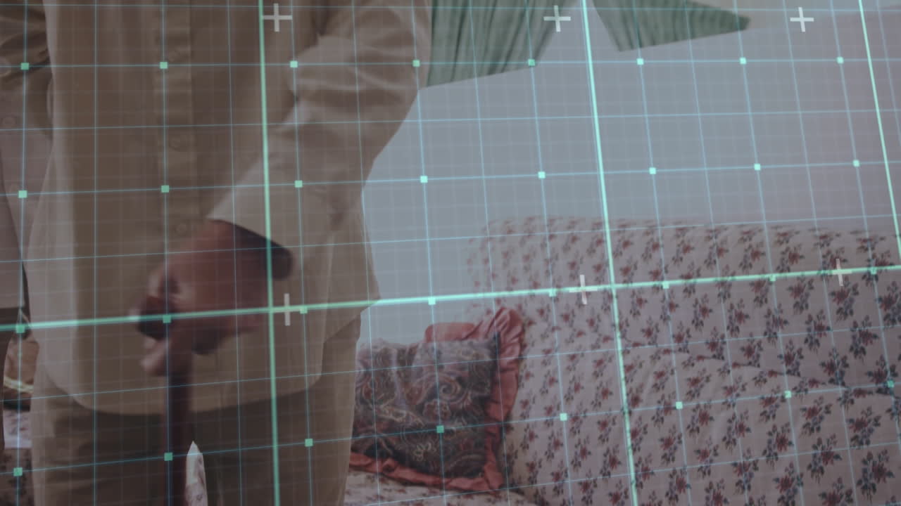 Animation av digital databehandling över en kaukasisk manlig läkare med äldre män