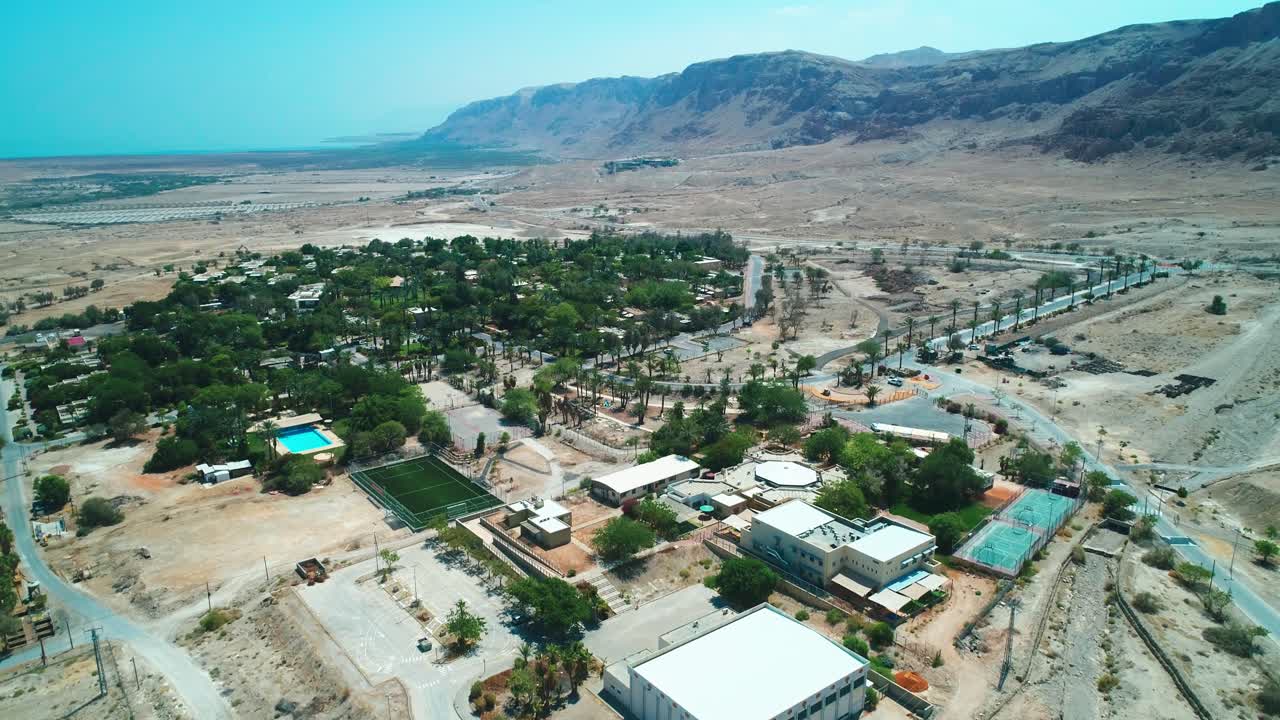 Drone shot of a Kibbutz near the dead sea israel