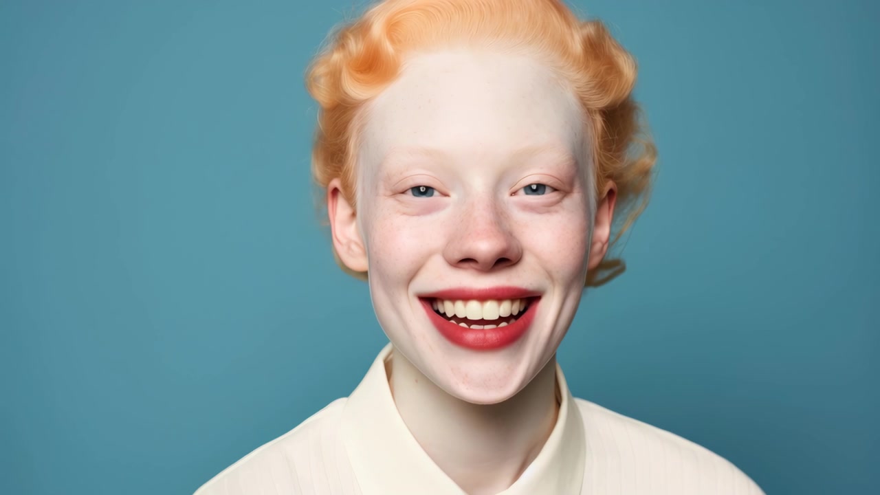 Happy Young Woman with Albinism Smiling at Camera