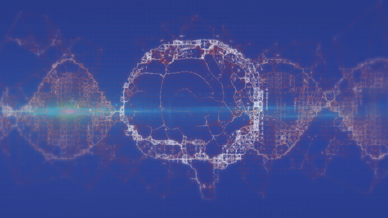 Animation of digital brain with dna strand on blue background