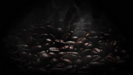 coffee beans that are still hot, with the smoke from the coffee beans