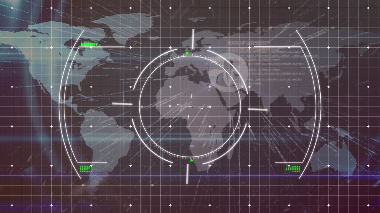 브라운 배경에 뷰파인더, 세계 지도 및 아이콘의 애니메이션