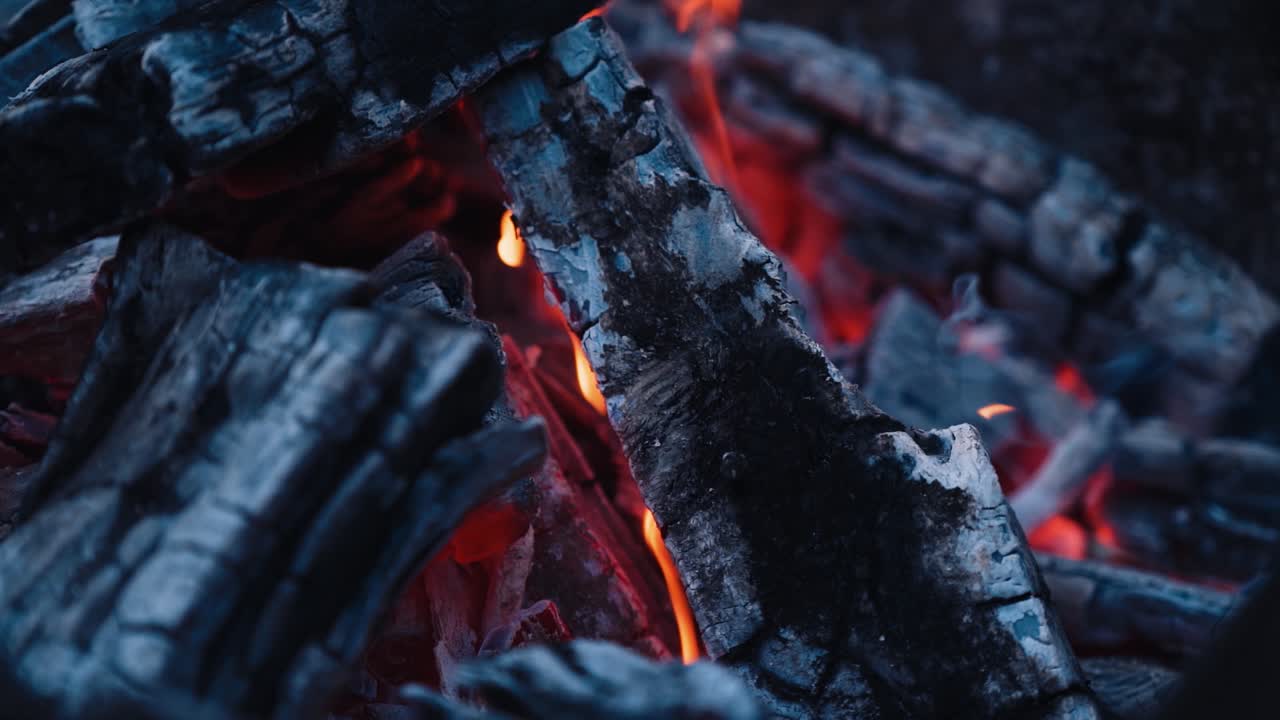 Burning Wood. Burning fire in a home fireplace. Slow motion