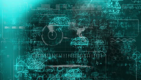 animation of mathematical equations over black background