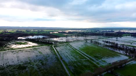 flooded and water logged fields, somerset, england