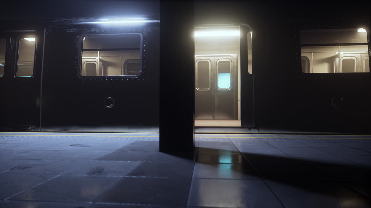 пустая вагонка метро ночью.