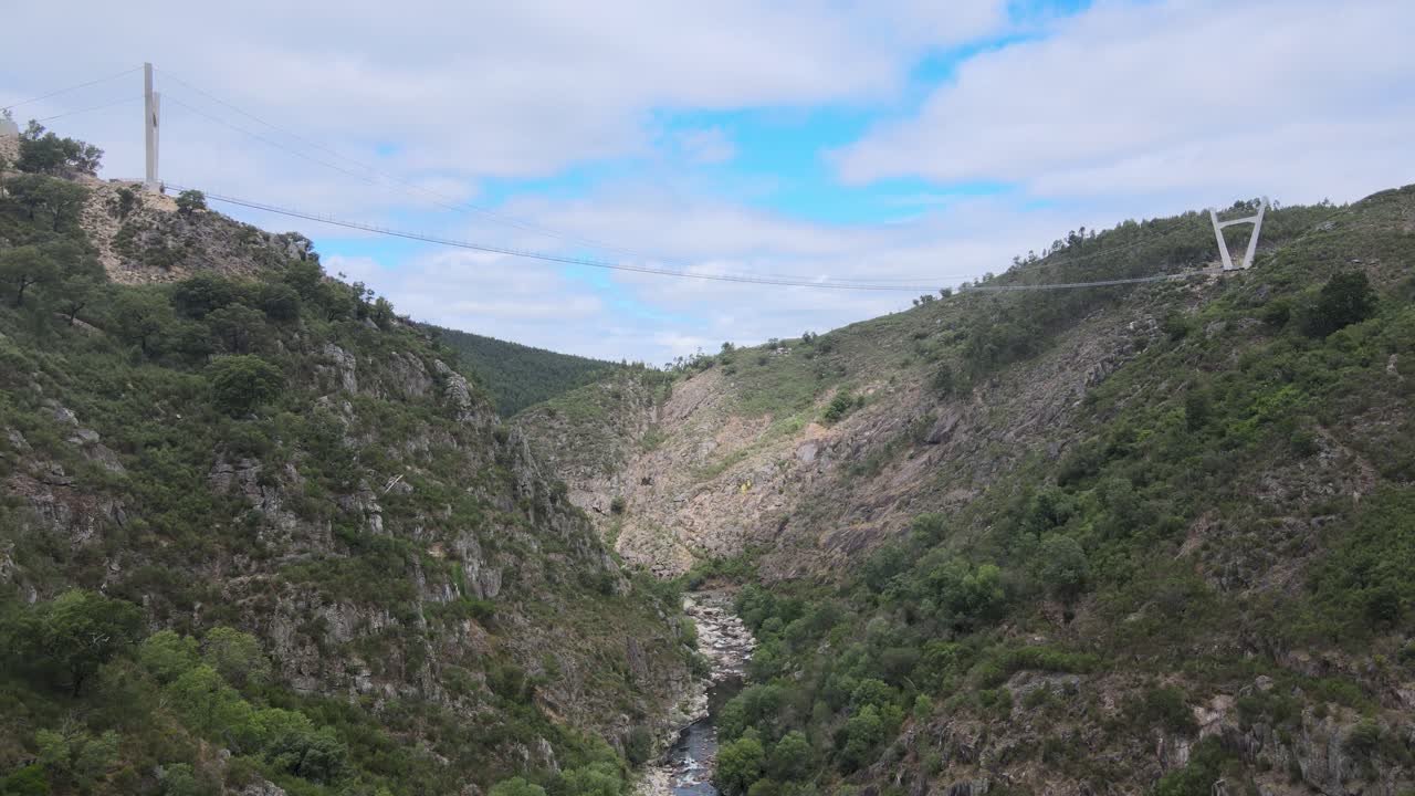 Scenic View of a Suspension Bridge in a Valley