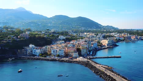 Drone-footage-of-castle-aragonese-in-ischia,-italy