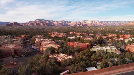 Aerial-View-of-Residential-Community-in-Sedona,-Arizona-USA,-Apartment-Buildings-in-Desert-Landscape