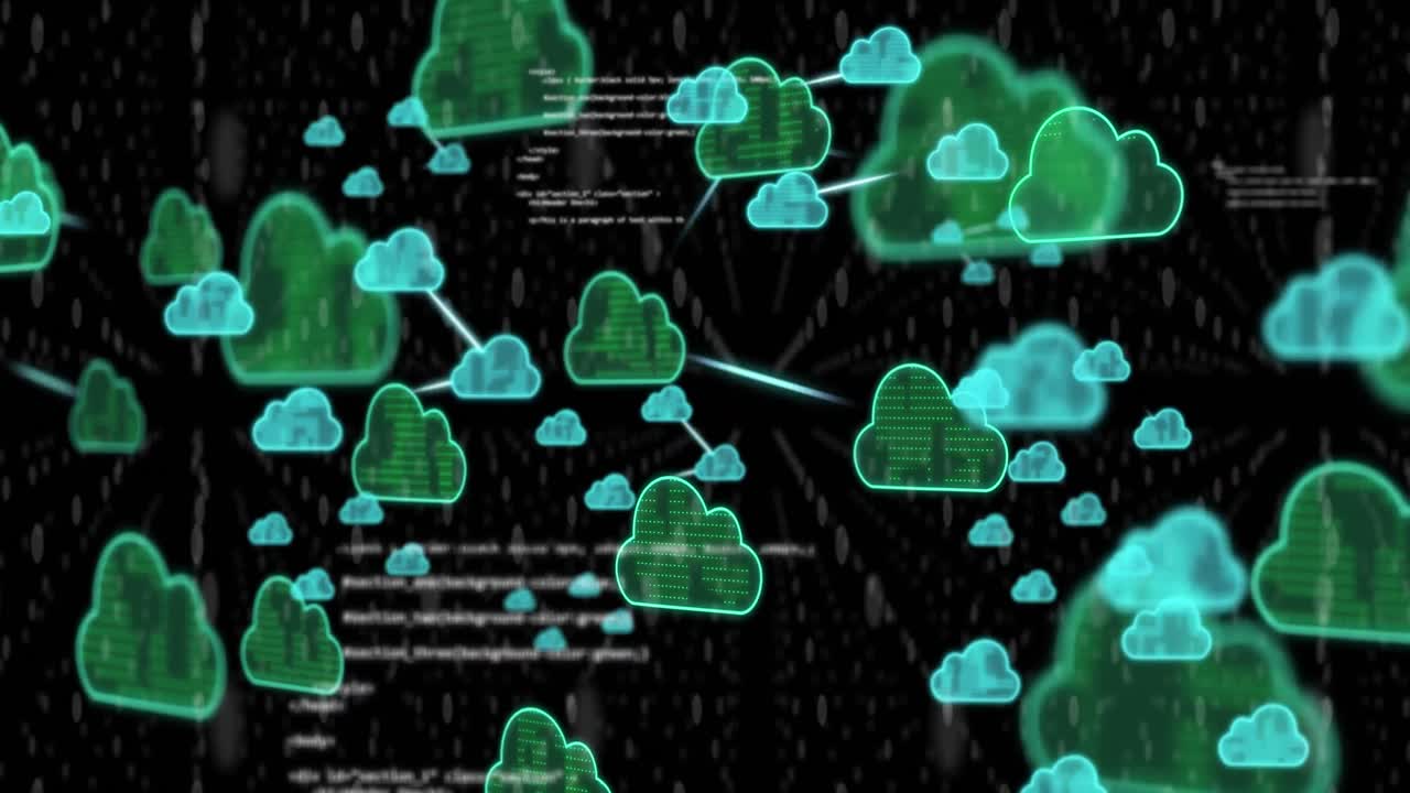 animação de ícones de nuvem e processamento de dados