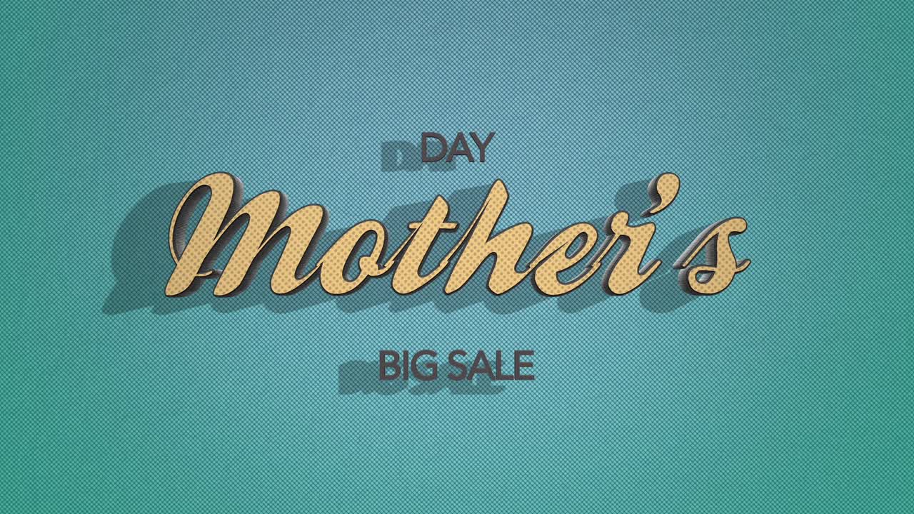 Retro Mothers Day and Big Sale text on green vintage texture in 80s style