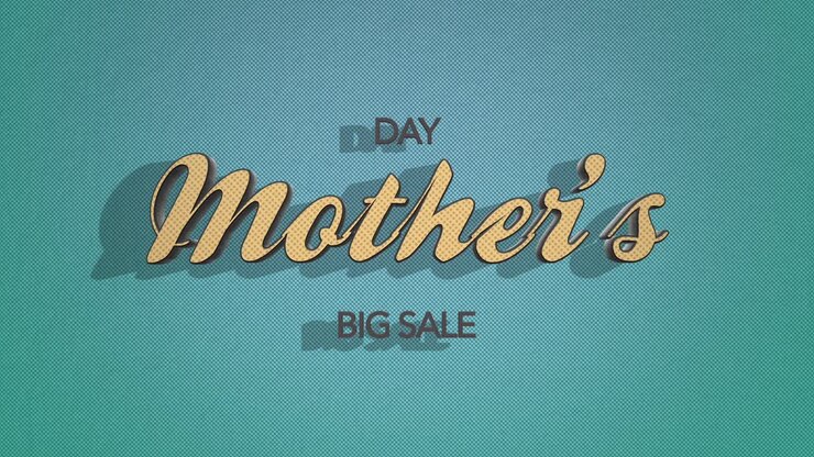 Retro Mothers Day and Big Sale text on green vintage texture in 80s style