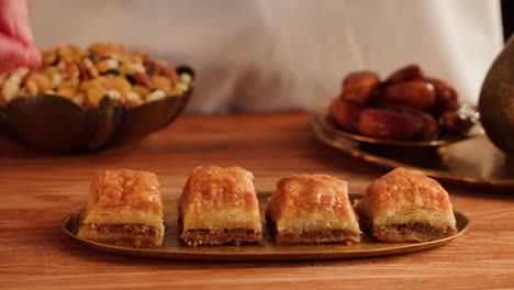 delicious baklava on a golden tray