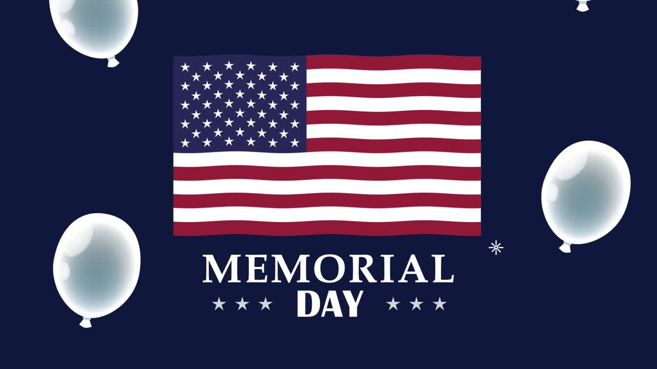 letras del día conmemorativo con bandera y globos de helio