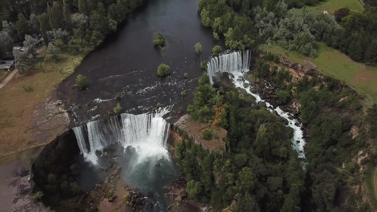 Birds Eye Aerial View of Majestic Laja Falls, Natural Wonder and Touristic Attraction of Chile