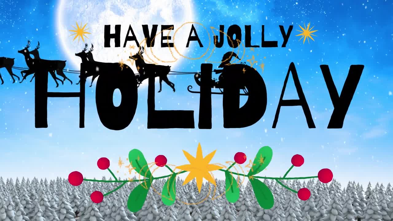 크리스마스 축하 문자의 애니메이션,  ⁇ 매에 산타클로스와 겨울 풍경에 내리는 눈