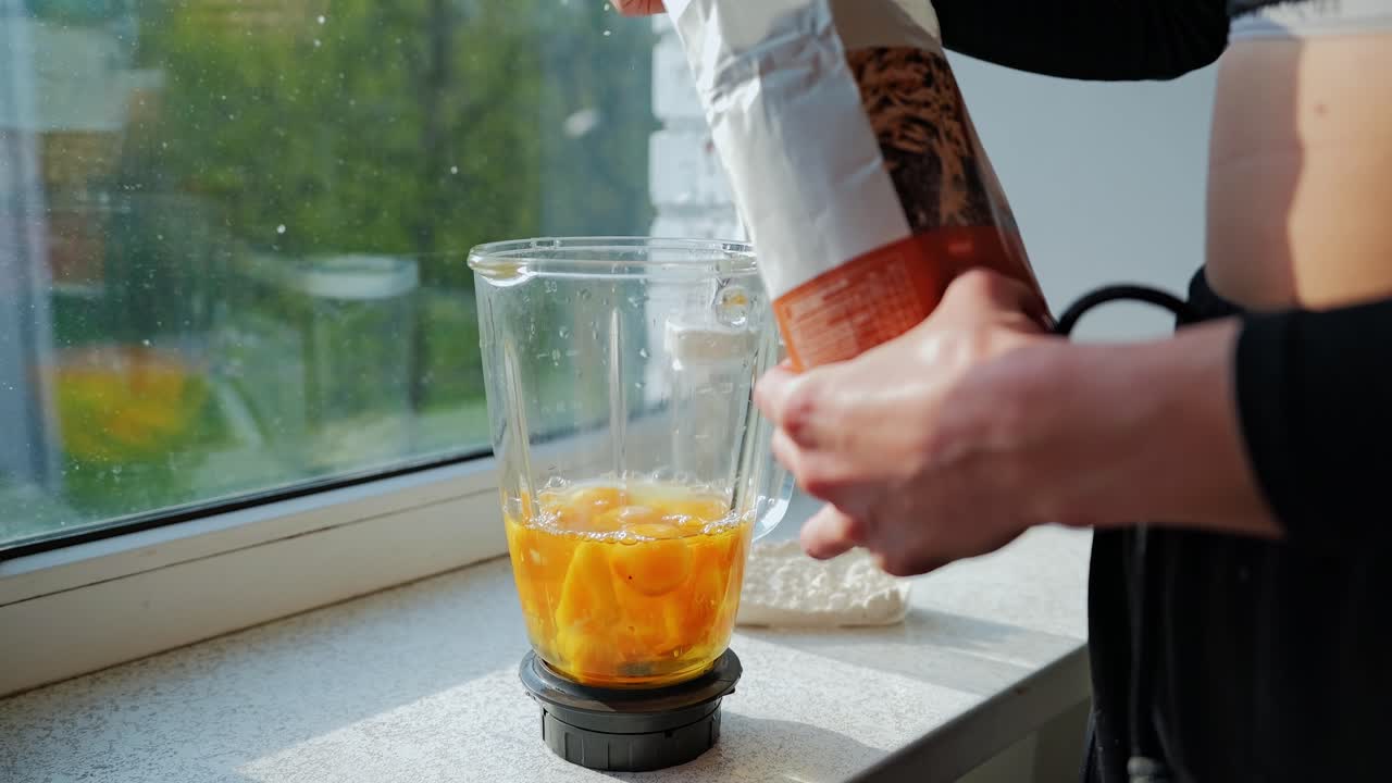 Morning prep of pancake mix by window captures soft kitchen moment, fresh start