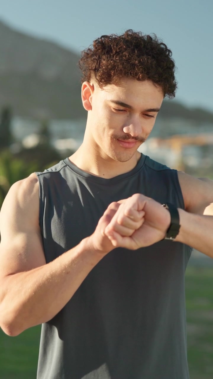 Young Man Checking His Smartwatch After Outdoor Workout