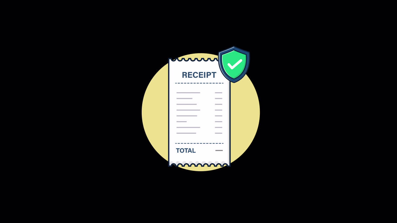 Animated Illustration of Receipt with Security Shield and Checkmark