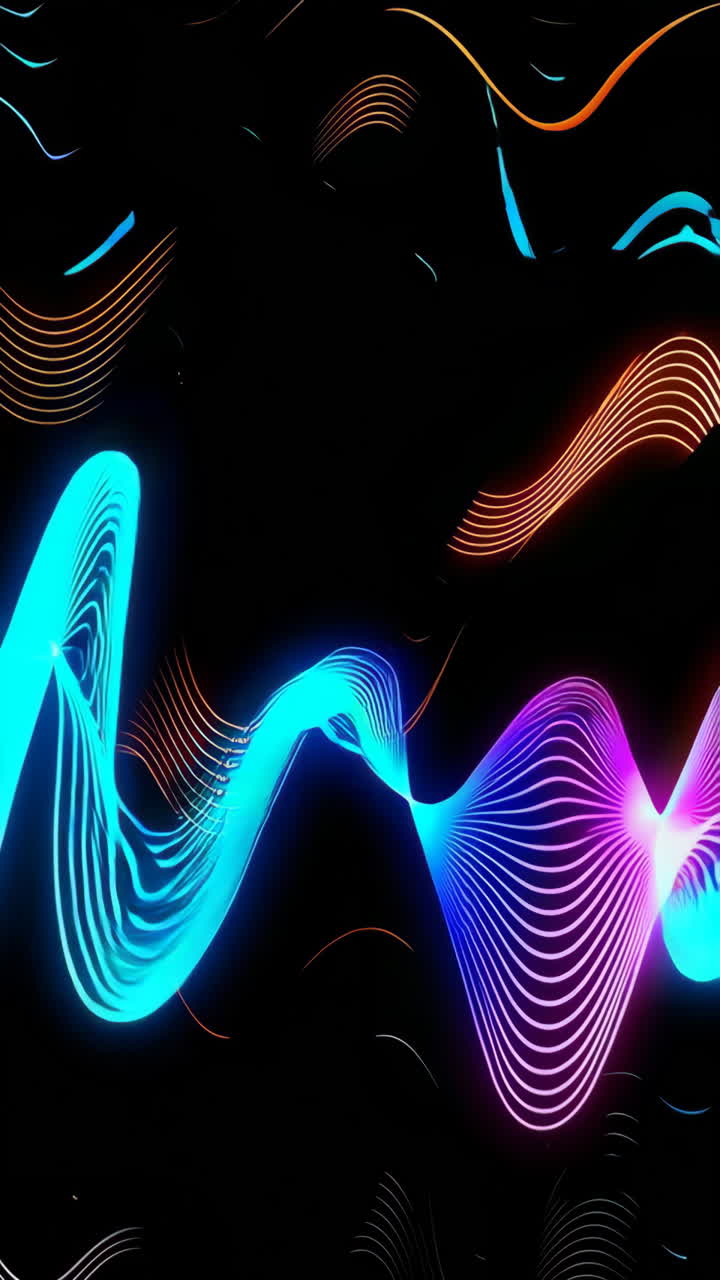 Abstract Neon Wavy Lines on Black Background