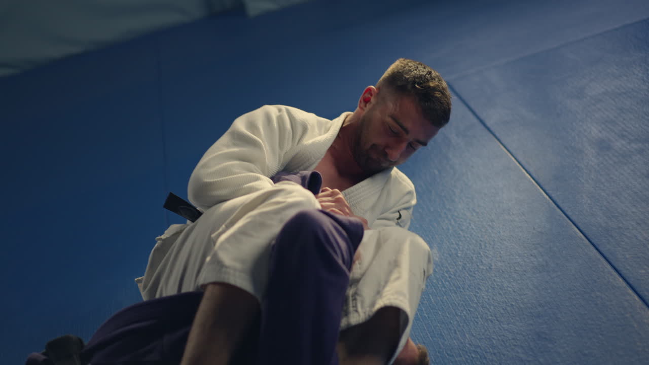 Martial arts grappling between two men