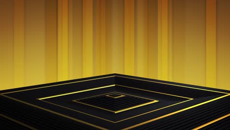 Animation-of-gold-and-black-diamonds-waving-on-seamless-loop-on-yellow-lined-background