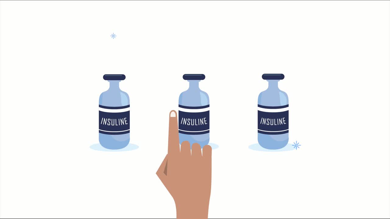 diabetes disease animation with insuline bottles and hand