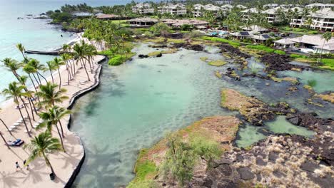 Drohnenschuss,-Der-An-Einem-Sonnigen-Sommertag-über-Die-Küste-Von-Kohala-In-Hawaii-Fliegt