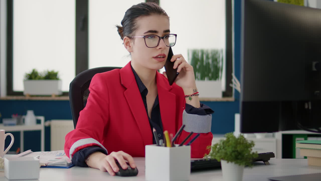 Company secretary answering phone call on smartphone