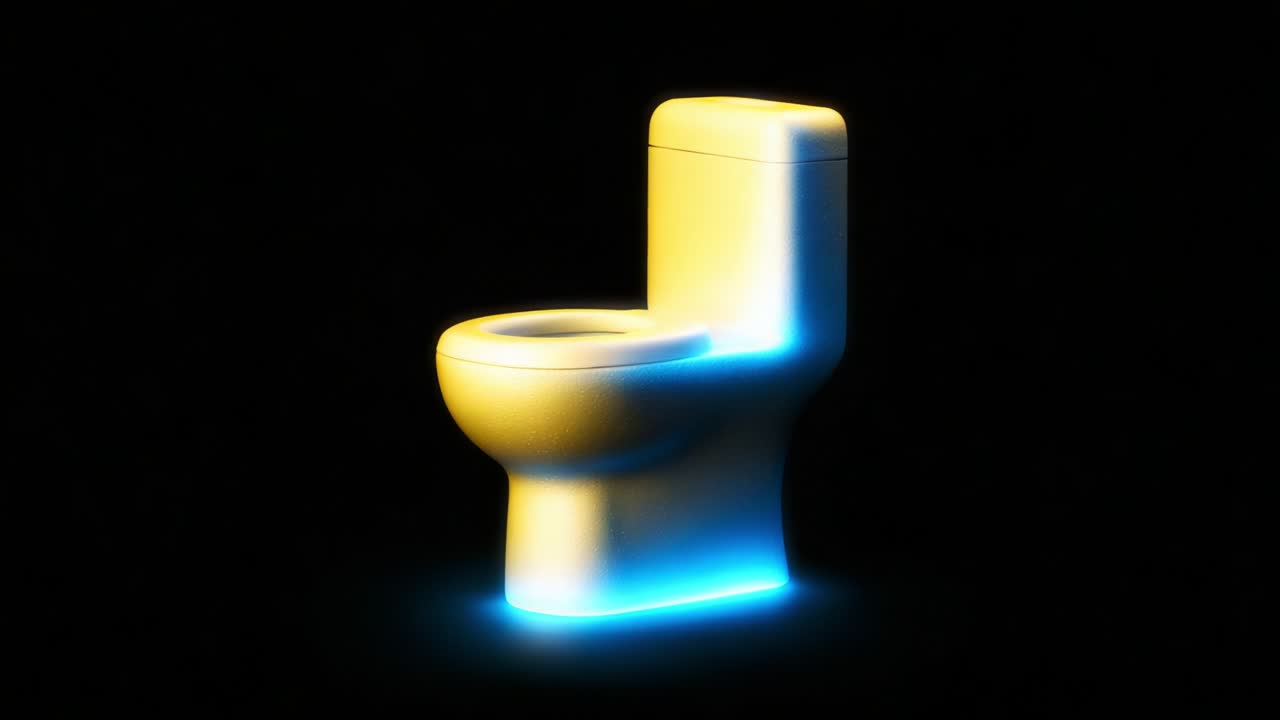 Illuminated White Toilet in Dark Background: A Unique Lighting Perspective on a Common Bathroom Fixture Showcasing Modern Design and Aesthetic Appeal