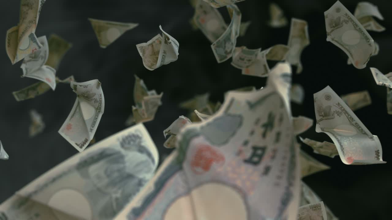떨어지는 일본 엔 지폐 4k 루프