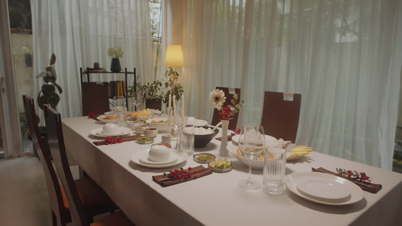 Dinner Table with Snacks and Dishes