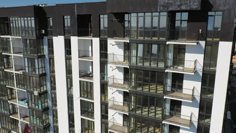 drone view of new building townhouses. modern residental apartments exterior.