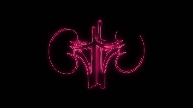 Glowing Pink Neon Outline of Human Kidneys Animation