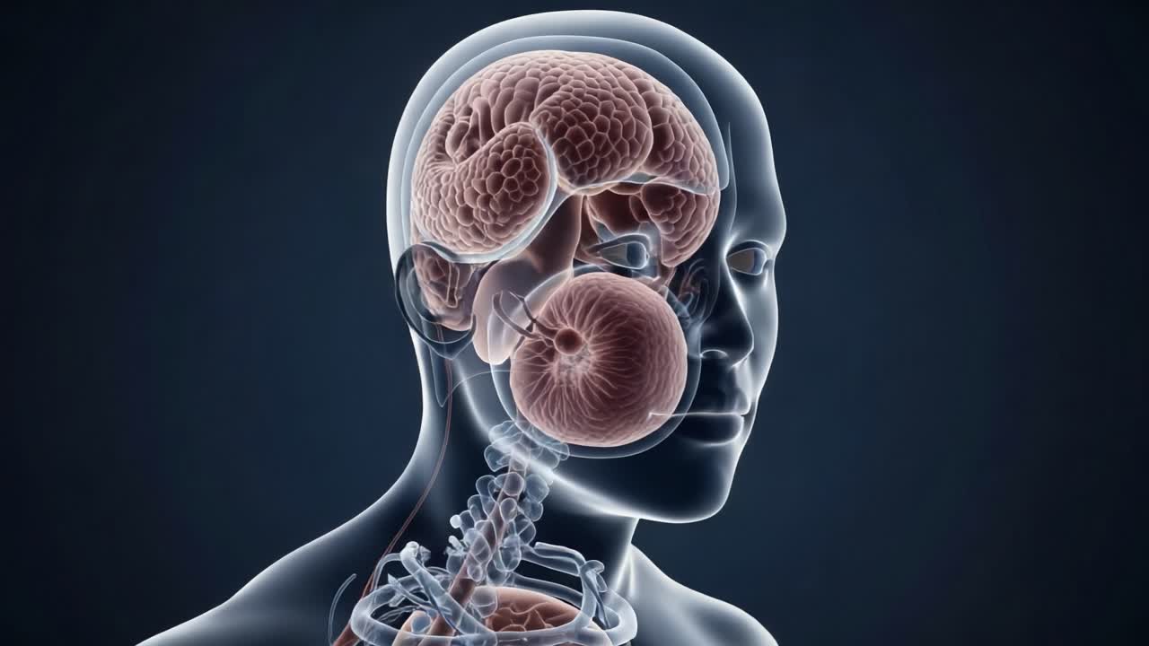 Anatomical Insights: A Detailed Examination of the Human Brain and Nervous System Showcasing Brain Structures and Connections in Profile View