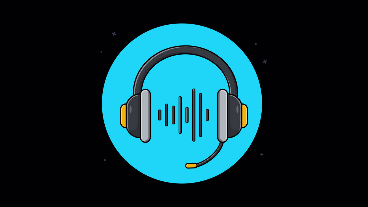 Animated Headset with Sound Waves on Blue Circle