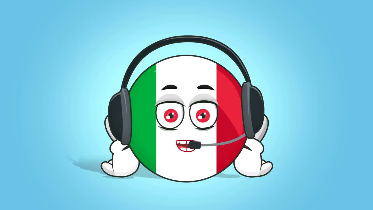 Icona a cartone animato Bandiera Italia Operatore telefonico con animazione facciale e maschera alfa.