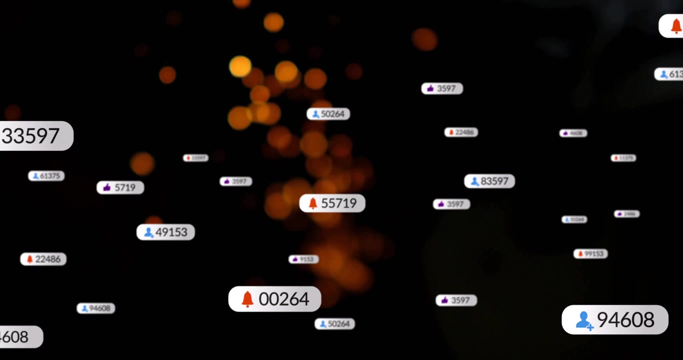 Starting dark screen, badges floating in, updating counts, showing engagement growth then fading