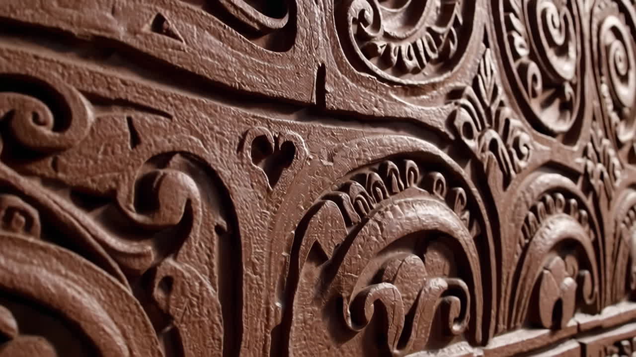 Close-up view of Ornate Brown Relief Carving