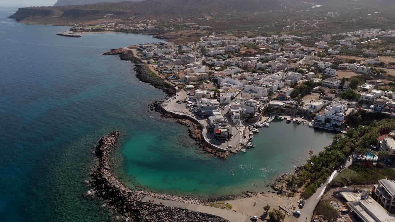 Aerial - Scenic Sissi Bay, Crete, Greece