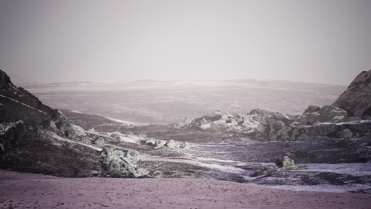 극적인 겨울 어두운 사막의 초원 고원 산악 고원