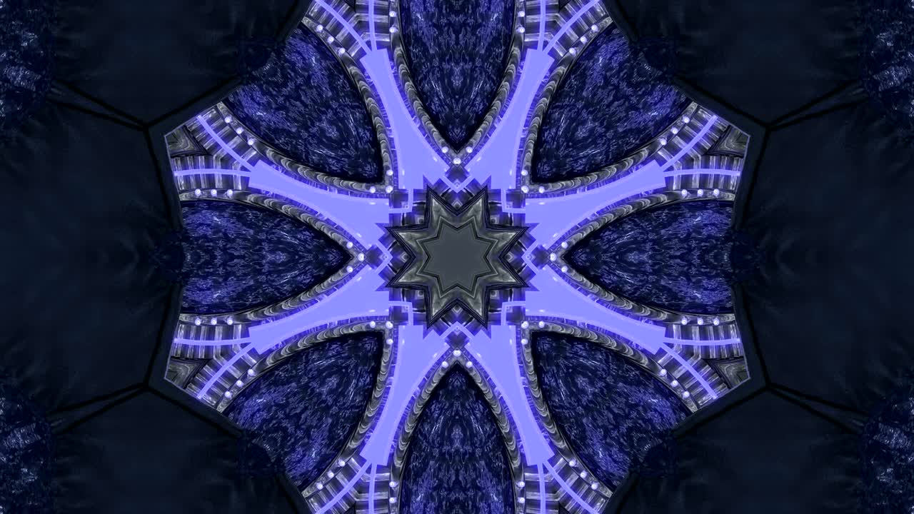 fondo decorativo de neón abstractamente adornado con bucles. caleidoscopio o mandala de neón 3d.